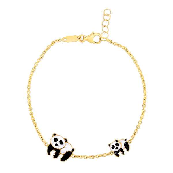 14k Yellow Gold Childrens Bracelet with Enameled Panda Bears - Premium Bracelets - Just $319.99! Shop now at Pulse Designer Fashion