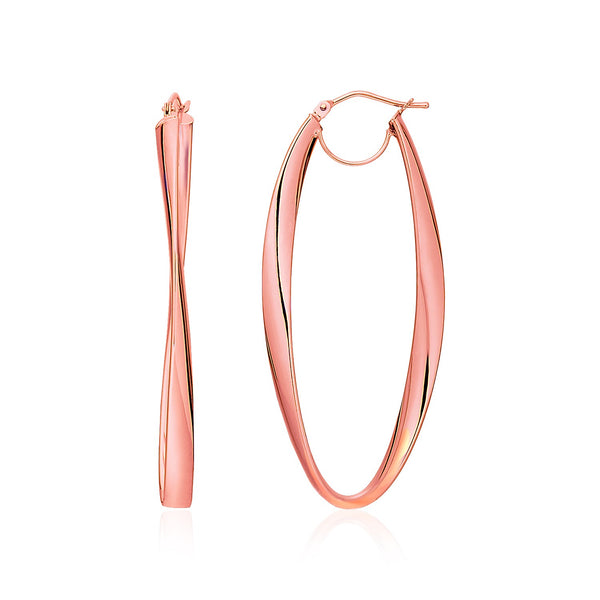 14k Rose Gold Twist Motif Oval Shape Hoop Earrings - Premium Earrings - Just $548.99! Shop now at Pulse Designer Fashion