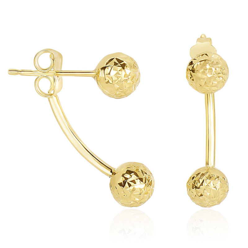 14k Yellow Gold Double Sided Diamond Cut Ball Earrings - Premium Earrings - Just $315.99! Shop now at Pulse Designer Fashion