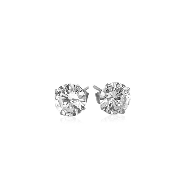 14k White Gold Stud Earrings with White Hue Faceted Cubic Zirconia - Premium Earrings - Just $96.99! Shop now at Pulse Designer Fashion