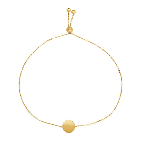 Adjustable Bracelet with Shiny Circle in 14k Yellow Gold - Premium Bracelets - Just $232.99! Shop now at Pulse Designer Fashion