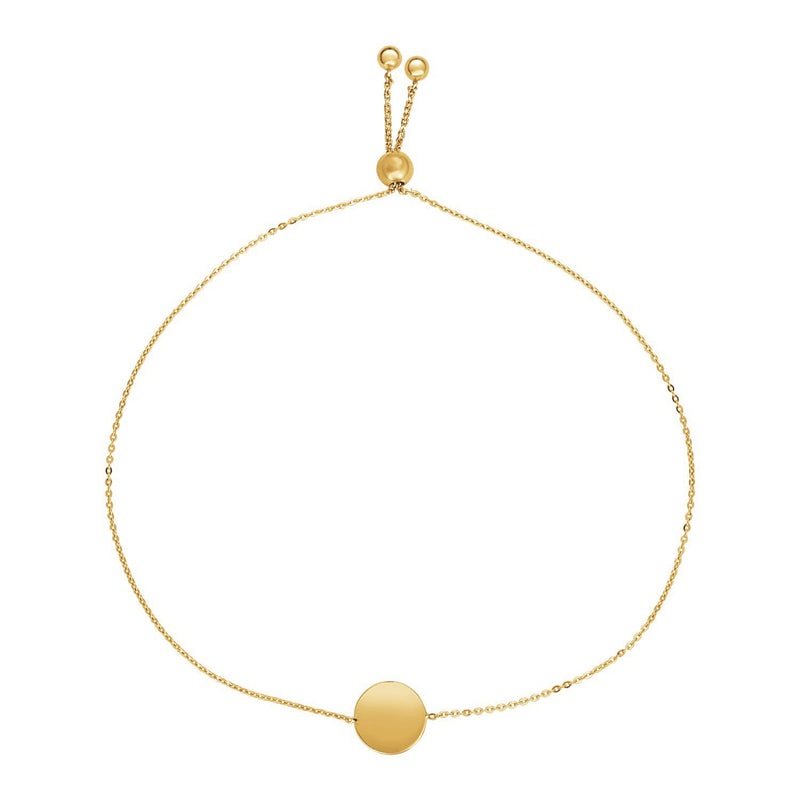 Adjustable Bracelet with Shiny Circle in 14k Yellow Gold - Premium Bracelets - Just $232.99! Shop now at Pulse Designer Fashion