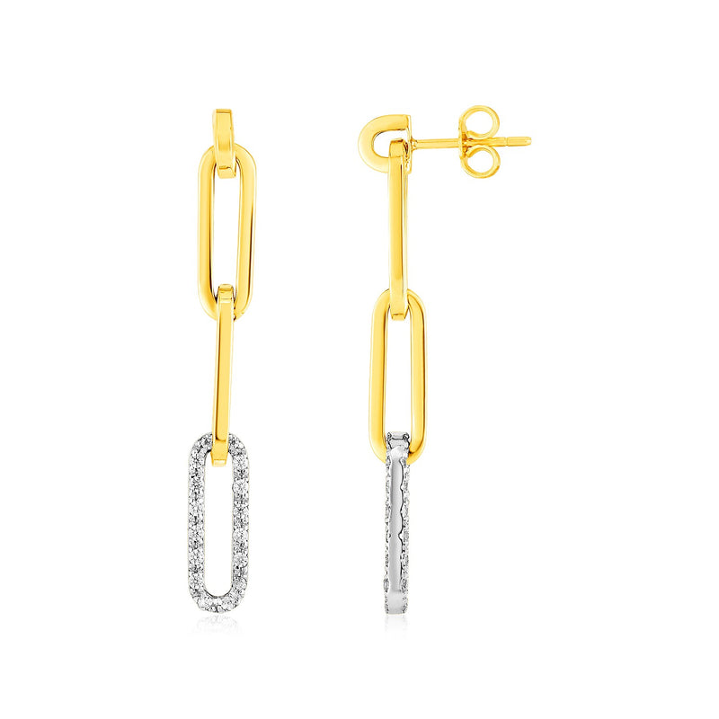 14k Yellow Gold Paperclip Chain Dangle Earrings with Diamonds - Premium Earrings - Just $1144.99! Shop now at Pulse Designer Fashion