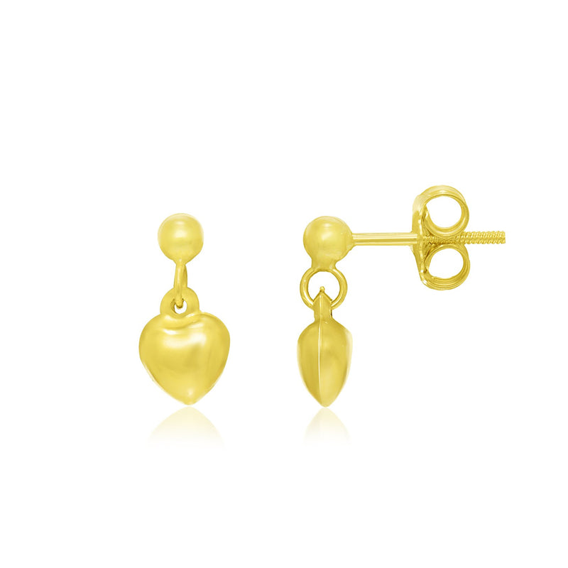 14k Yellow Gold Puffed Heart Children's Dangling Earrings - Premium Earrings - Just $214.99! Shop now at Pulse Designer Fashion