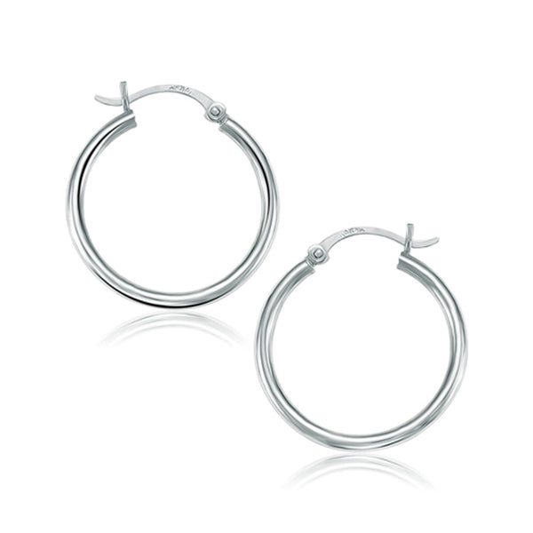 10k White Gold Polished Hoop Earrings (25 mm) - Premium Earrings - Just $154.99! Shop now at Pulse Designer Fashion