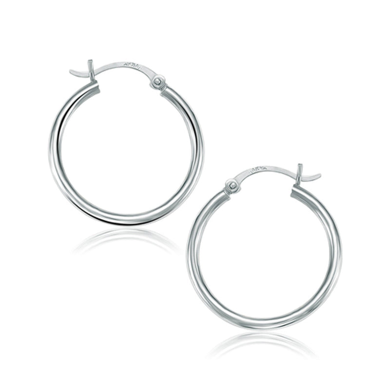 10k White Gold Polished Hoop Earrings (25 mm) - Premium Earrings - Just $154.99! Shop now at Pulse Designer Fashion