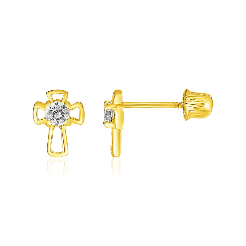 14k Yellow Gold Cross Childrens Earrings - Premium Earrings - Just $98.99! Shop now at Pulse Designer Fashion