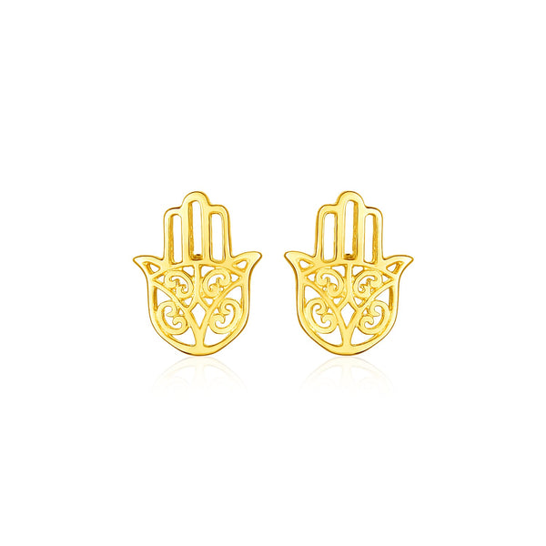 14k Yellow Gold Polished Hand of Hamsa Post Earrings - Premium Earrings - Just $199.99! Shop now at Pulse Designer Fashion