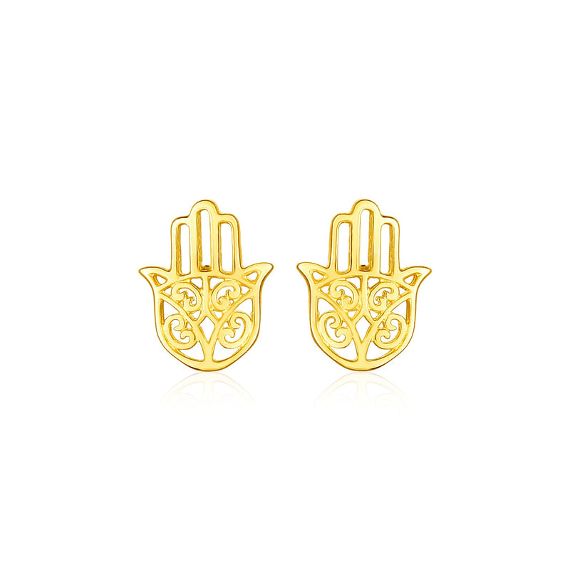 14k Yellow Gold Polished Hand of Hamsa Post Earrings - Premium Earrings - Just $199.99! Shop now at Pulse Designer Fashion