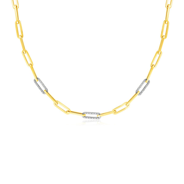 14k Yellow Gold Paperclip Chain Necklace with Three Diamond Links - Premium Necklaces - Just $3523.99! Shop now at Pulse Designer Fashion