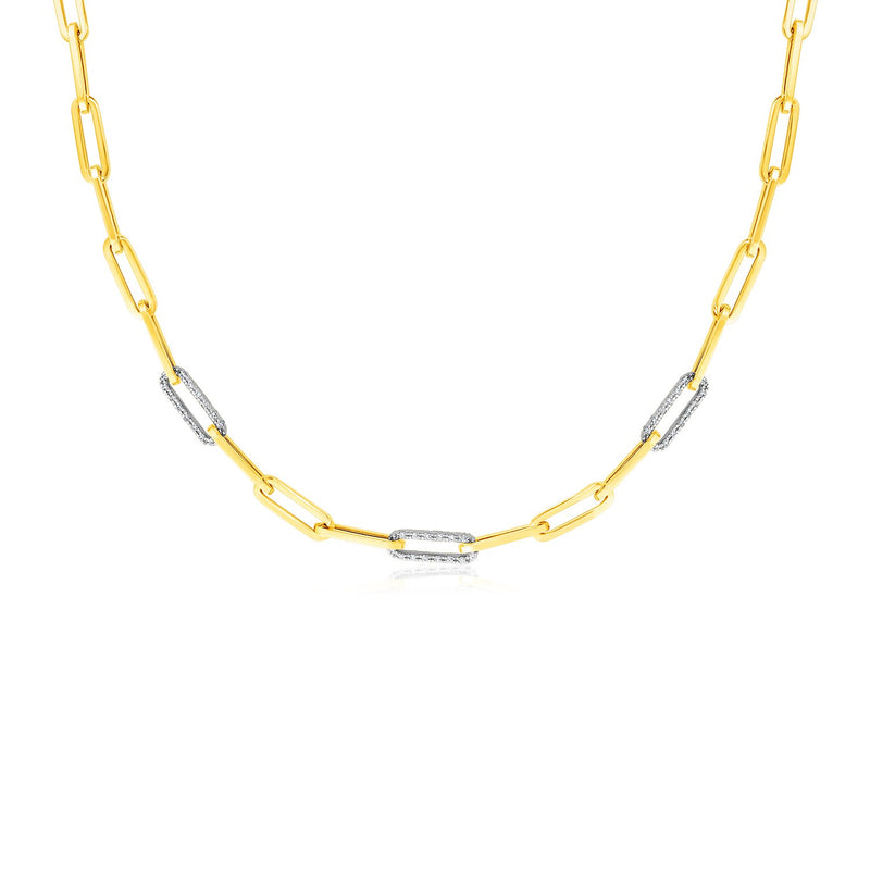 14k Yellow Gold Paperclip Chain Necklace with Three Diamond Links - Premium Necklaces - Just $3523.99! Shop now at Pulse Designer Fashion