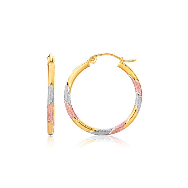 10k Tri-Color Textured Hoop Earrings (1inch Diameter) - Premium Earrings - Just $168.99! Shop now at Pulse Designer Fashion