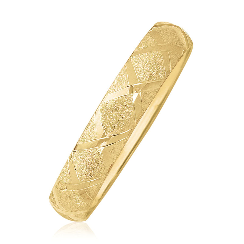 10k Yellow Gold Dual-Textured Diamond Pattern Bangle - Premium Bangles - Just $672.99! Shop now at Pulse Designer Fashion