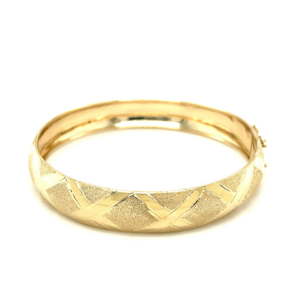 10k Yellow Gold Dual-Textured Diamond Pattern Bangle - Premium Bangles - Just $672.99! Shop now at Pulse Designer Fashion