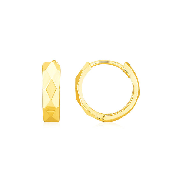 14K Yellow Gold Diamond Motif Faceted Huggie Earrings - Premium Earrings - Just $302.99! Shop now at Pulse Designer Fashion