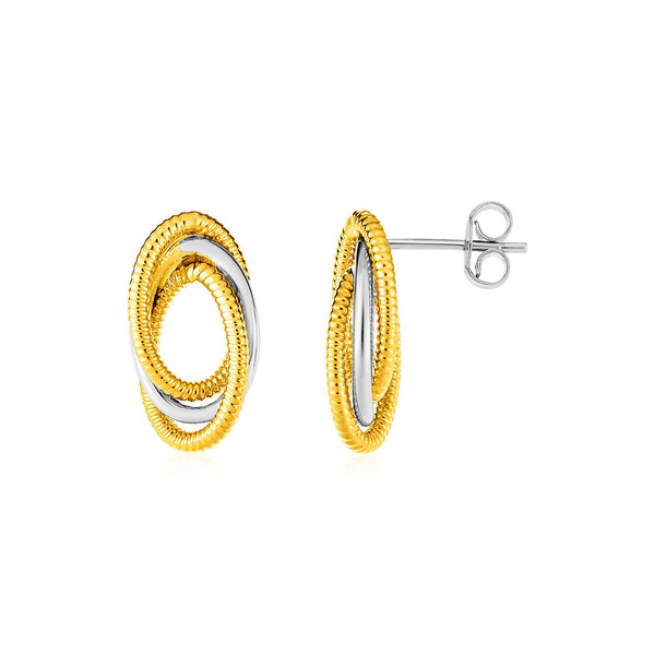 14k Two Tone Gold Post Earrings with Three Interlocking Ovals - Premium Earrings - Just $331.99! Shop now at Pulse Designer Fashion