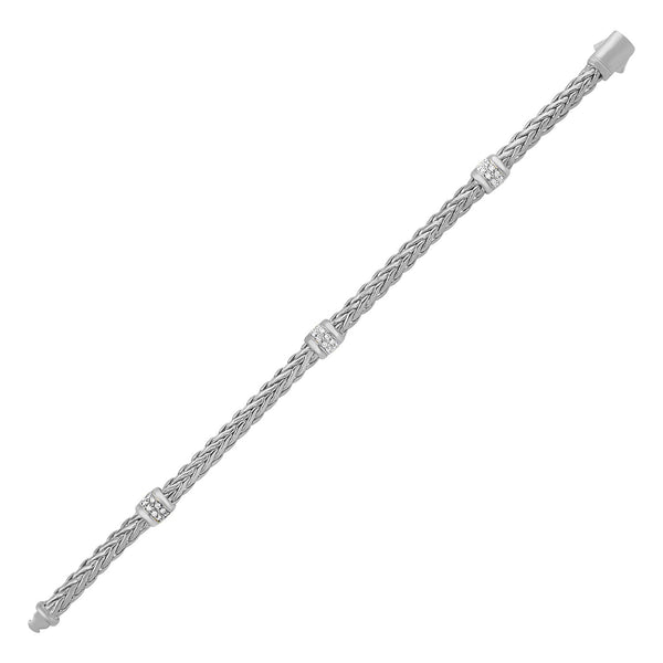 Polished Woven Rope Bracelet with Diamond Accents in 14k White Gold - Premium Bracelets - Just $3141.99! Shop now at Pulse Designer Fashion