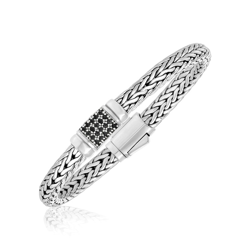 Sterling Silver Weave Style Bracelet with Black Sapphire Accents - Premium Bracelets - Just $501.99! Shop now at Pulse Designer Fashion