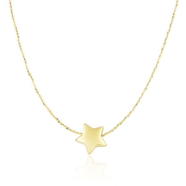 14k Yellow Gold Necklace with Shiny Puffed Sliding Star Charm - Premium Necklaces - Just $341.99! Shop now at Pulse Designer Fashion