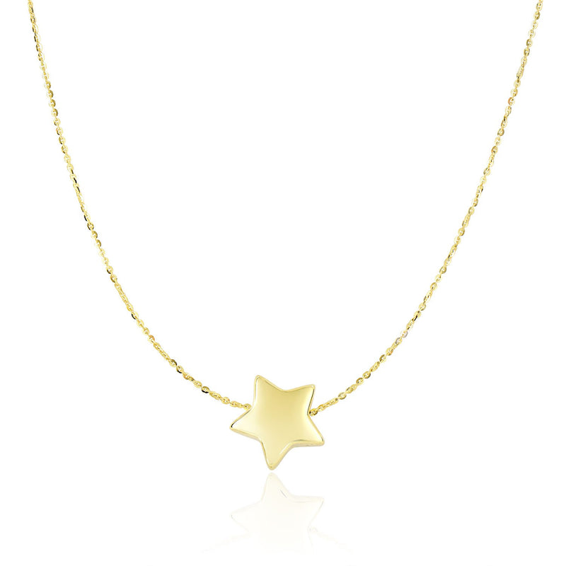 14k Yellow Gold Necklace with Shiny Puffed Sliding Star Charm - Premium Necklaces - Just $341.99! Shop now at Pulse Designer Fashion