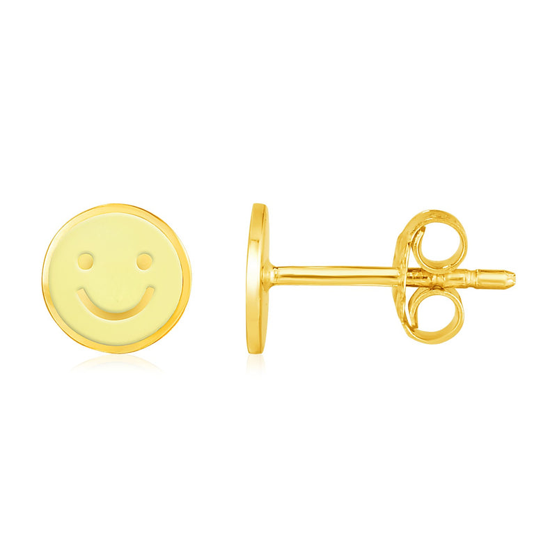 14k Yellow Gold and Enamel Yellow Smiley Face Stud Earrings - Premium Earrings - Just $251.99! Shop now at Pulse Designer Fashion