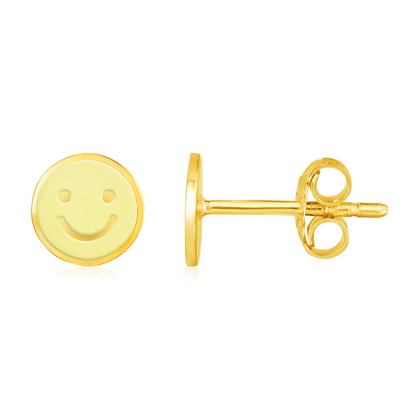 14k Yellow Gold and Enamel Yellow Smiley Face Stud Earrings - Premium Earrings - Just $296.99! Shop now at Pulse Designer Fashion