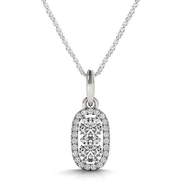 Outer Oval Shaped Two Stone Diamond Pendant in 14k White Gold (5/8 cttw) - Premium Necklaces - Just $2501.99! Shop now at Pulse Designer Fashion