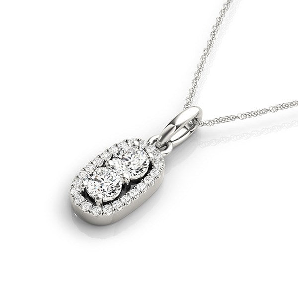 Outer Oval Shaped Two Stone Diamond Pendant in 14k White Gold (5/8 cttw) - Premium Necklaces - Just $2501.99! Shop now at Pulse Designer Fashion