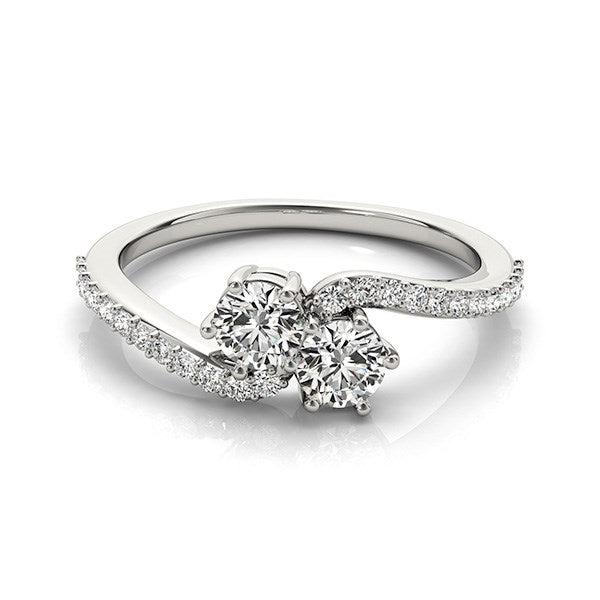 Curved Band Two Stone Diamond Ring in 14k White Gold (3/4 cttw) - Premium Rings - Just $3935.99! Shop now at Pulse Designer Fashion