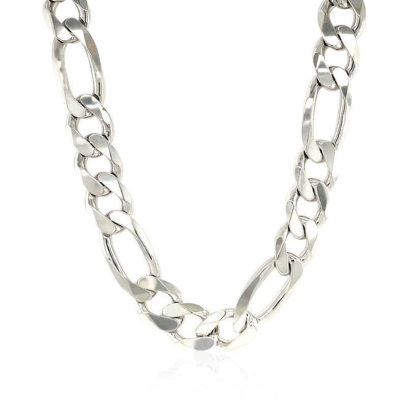 Rhodium Plated 13.6mm Sterling Silver Figaro Style Chain - Premium Chains - Just $941.99! Shop now at Pulse Designer Fashion