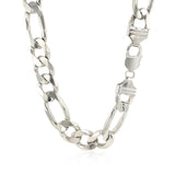 Rhodium Plated 13.6mm Sterling Silver Figaro Style Chain - Premium Chains - Just $941.99! Shop now at Pulse Designer Fashion