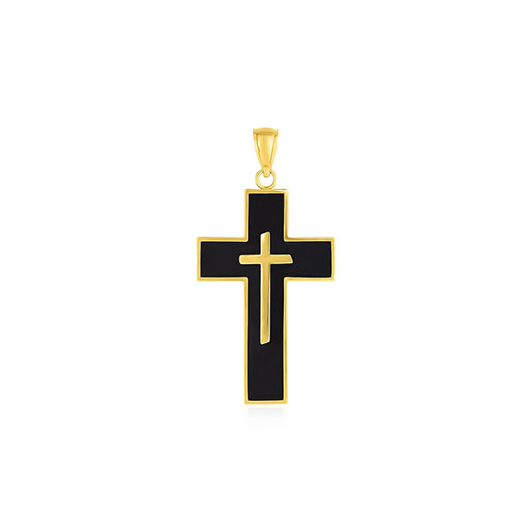 Cross Pendant with Black Enamel in 14k Yellow Gold - Premium Pendants - Just $416.99! Shop now at Pulse Designer Fashion