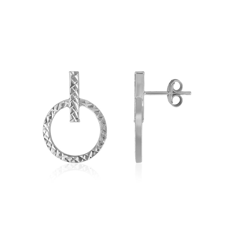 14k White Gold Textured Circle and Bar Post Earrings - Premium Earrings - Just $279.99! Shop now at Pulse Designer Fashion