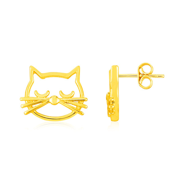 14K Yellow Gold Cat Head Earrings - Premium Earrings - Just $242.99! Shop now at Pulse Designer Fashion