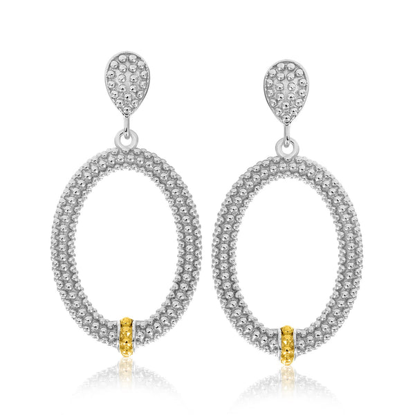 18k Yellow Gold & Sterling Silver Open Oval Motif Popcorn Earrings - Premium Earrings - Just $218.99! Shop now at Pulse Designer Fashion