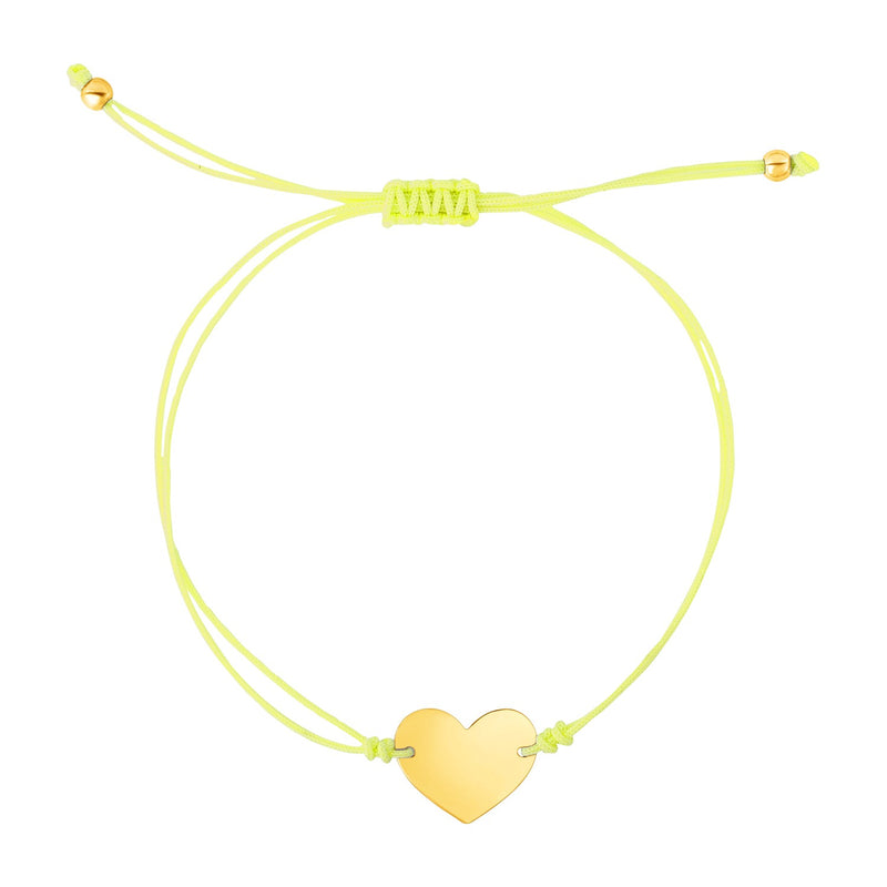 9 1/4 inch Yellow Cord Adjustable Bracelet with 14k yellow Gold Heart - Premium Bracelets - Just $290.99! Shop now at Pulse Designer Fashion