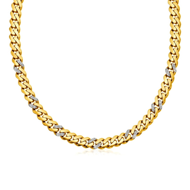 14k Yellow Gold 18 inch Polished Curb Chain Necklace with Diamonds - Premium Necklaces - Just $5949.99! Shop now at Pulse Designer Fashion