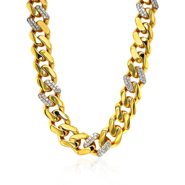 14k Yellow Gold 18 inch Polished Curb Chain Necklace with Diamonds - Premium Necklaces - Just $5949.99! Shop now at Pulse Designer Fashion