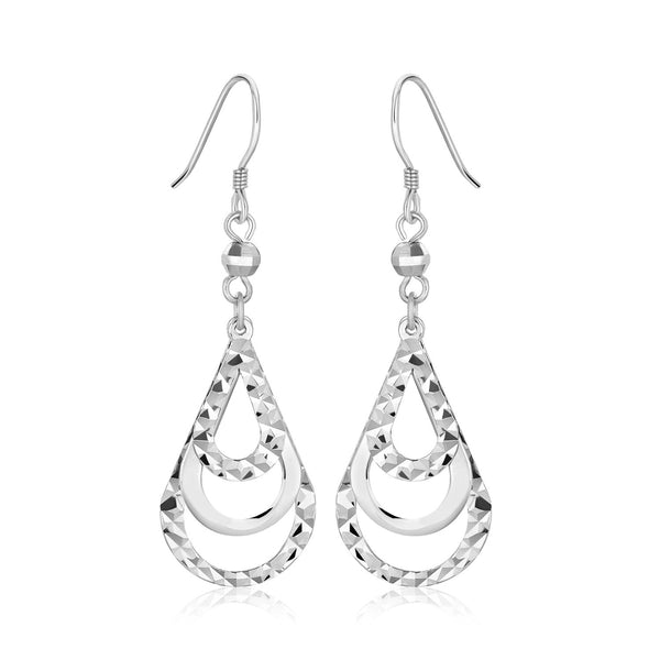 Sterling Silver Textured Graduated Open Teardrop Dangling Style Earrings - Premium Earrings - Just $53.99! Shop now at Pulse Designer Fashion