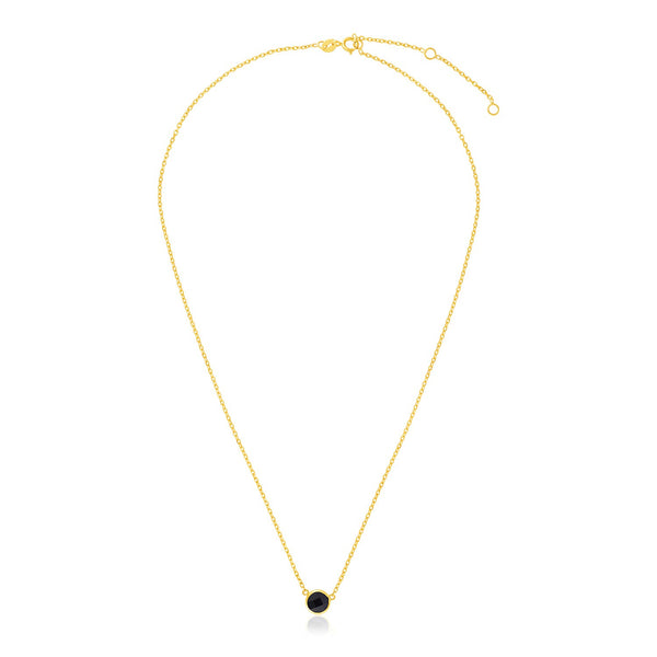 14k Yellow Gold 17 inch Necklace with Round Onyx - Premium Necklaces - Just $420.99! Shop now at Pulse Designer Fashion