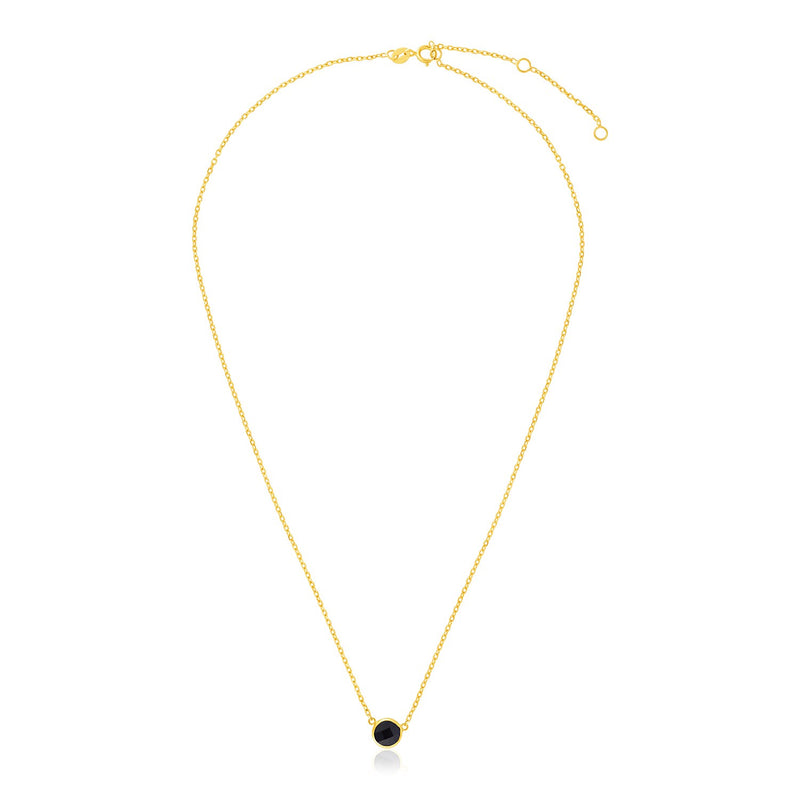 14k Yellow Gold 17 inch Necklace with Round Onyx - Premium Necklaces - Just $420.99! Shop now at Pulse Designer Fashion