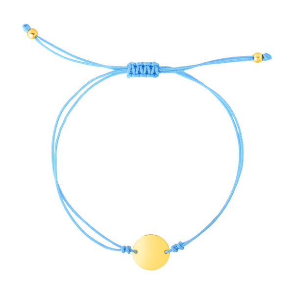 9 1/4 inch Blue Cord Adjustable Bracelet with 14k Yellow Gold Circle - Premium Bracelets - Just $253.99! Shop now at Pulse Designer Fashion