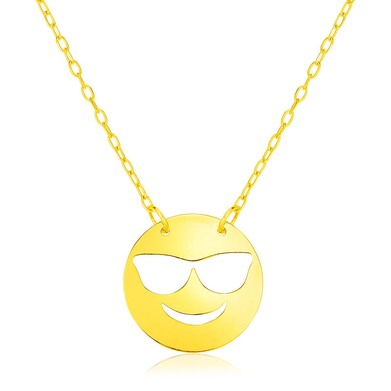 14k Yellow Gold Necklace with Cool Emoji Symbol - Premium Necklaces - Just $254.99! Shop now at Pulse Designer Fashion