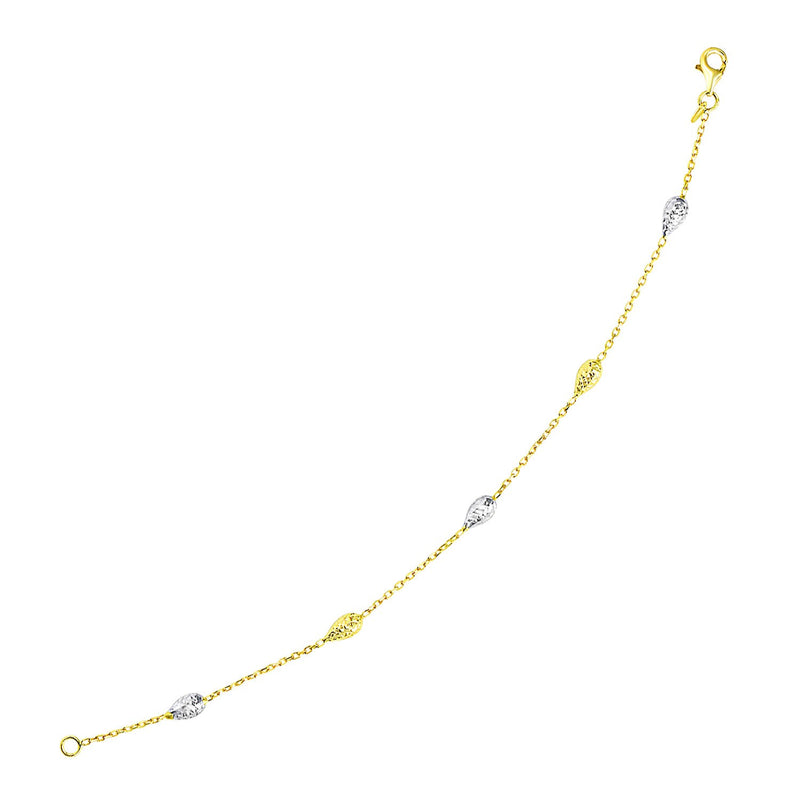 14k Two-Tone Gold Puffed Teardrop with Diamond Cut Station Bracelet - Premium Bracelets - Just $408.99! Shop now at Pulse Designer Fashion