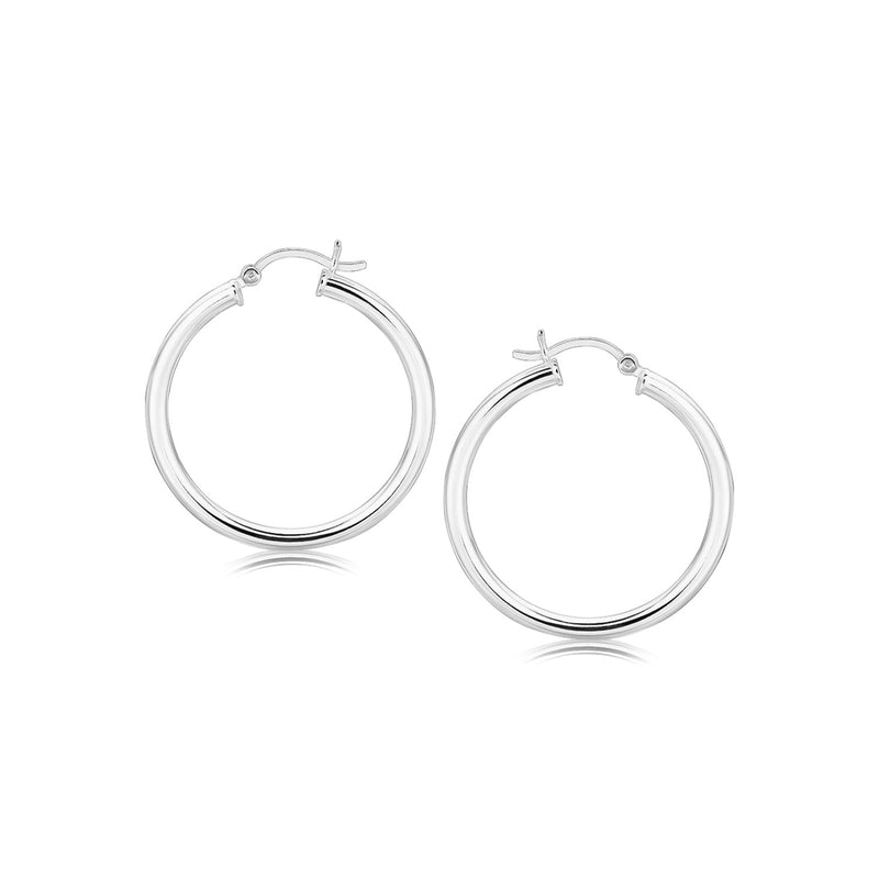 Sterling Silver Hoop Style Earrings with Polished Rhodium Plating (30mm) - Premium Earrings - Just $59.99! Shop now at Pulse Designer Fashion