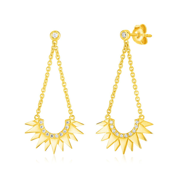 14k Yellow Gold Sunburst Dangle Earrings with Diamonds - Premium Earrings - Just $665.99! Shop now at Pulse Designer Fashion