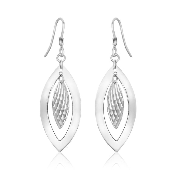 Sterling Silver Dangling Earrings with Dual Open and Textured Marquis Shapes - Premium Earrings - Just $48.99! Shop now at Pulse Designer Fashion