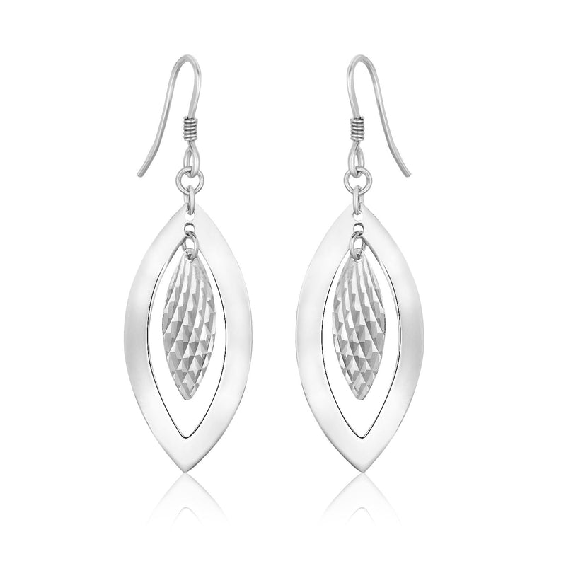 Sterling Silver Dangling Earrings with Dual Open and Textured Marquis Shapes - Premium Earrings - Just $48.99! Shop now at Pulse Designer Fashion