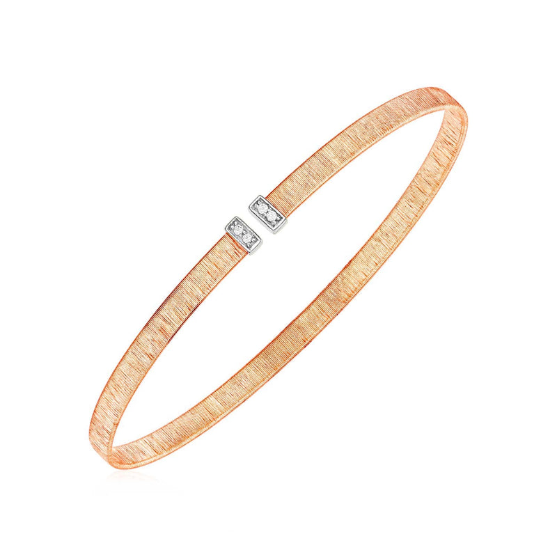 14k Two Tone Gold Narrow Silk Textured Cuff Bangle with Diamonds - Premium Bangles - Just $1550.99! Shop now at Pulse Designer Fashion