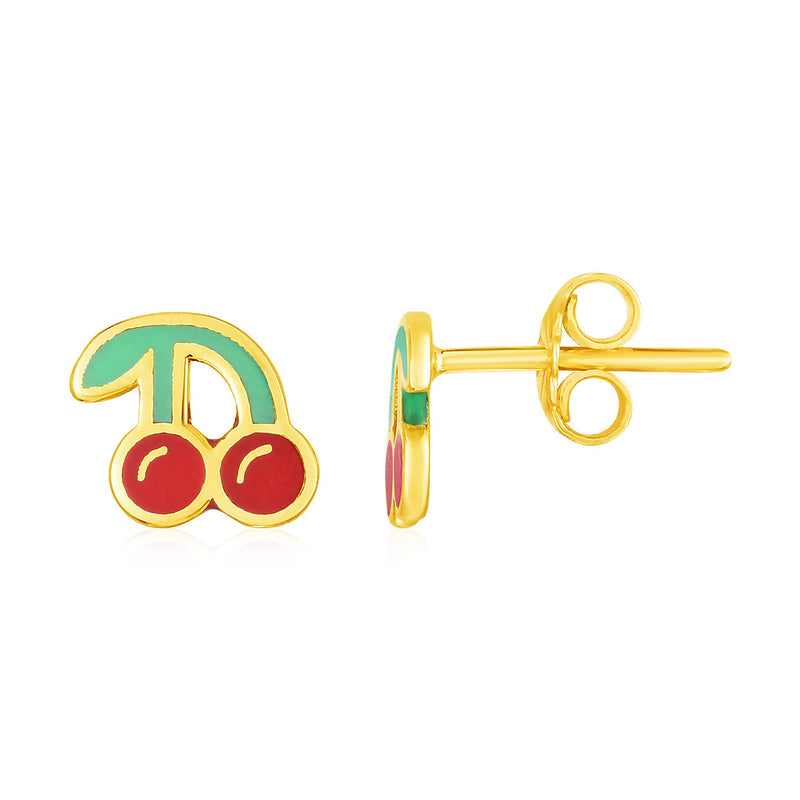 14k Yellow Gold and Enamel Cherries Stud Earrings - Premium Earrings - Just $317.99! Shop now at Pulse Designer Fashion